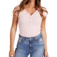 Camiseta Henley com decote em V e logotipo GUESS feminina, rosa, tamanho X-S