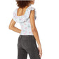 Camiseta feminina GUESS Veronika com babados e estampa floral, azul, tamanho grande