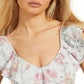 Blusa estampada com babados duplos Veronika GUESS feminina, azul, tamanho pequeno
