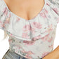 Blusa estampada com babados duplos Veronika GUESS feminina, azul, tamanho pequeno