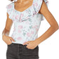 Blusa estampada com babados duplos Veronika GUESS feminina, azul, tamanho X-S
