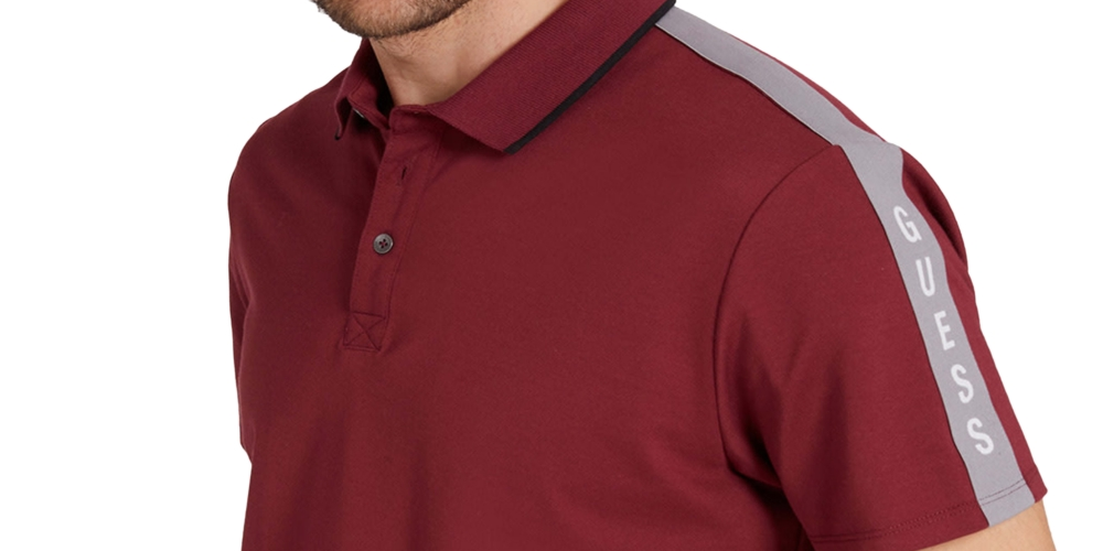 Camisa polo masculina GUESS com estampa de logotipo em piquê, vermelha, tamanho XX-G