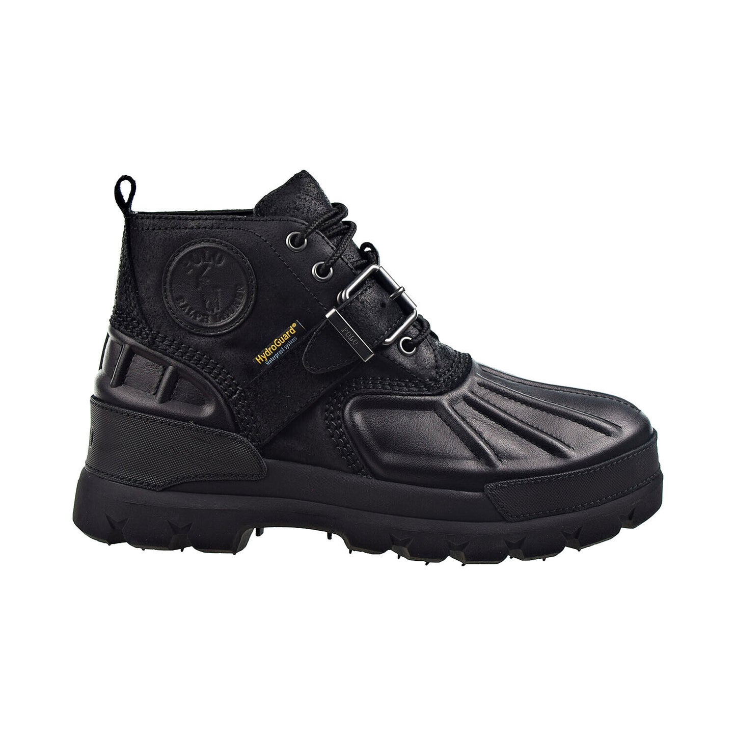 Ralph Lauren Botas Masculinas Impermeáveis ​​de Couro com Fivela Accent Oslo e Bico Redondo, com Cadarço e Plataforma, Pretas
