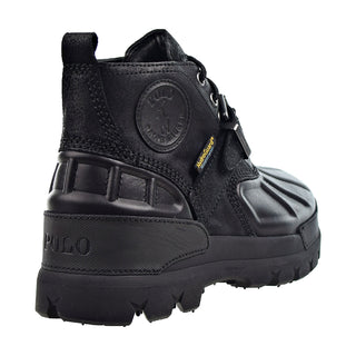 Ralph Lauren Men's Waterproof Buckle Accent Oslo Round Toe Wedge Lace Up Leather Boots Black