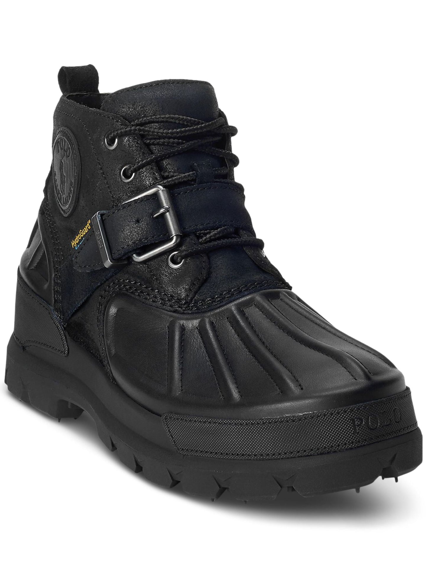 Ralph Lauren Botas Masculinas Impermeáveis ​​de Couro com Fivela Accent Oslo e Bico Redondo, com Cadarço e Plataforma, Pretas