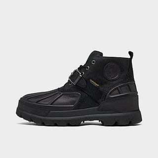 Ralph Lauren Men's Waterproof Buckle Accent Oslo Round Toe Wedge Lace Up Leather Boots Black