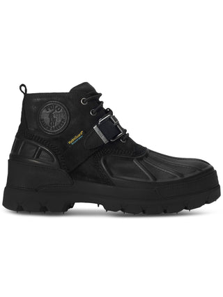 Ralph Lauren Men's Waterproof Buckle Accent Oslo Round Toe Wedge Lace Up Leather Boots Black