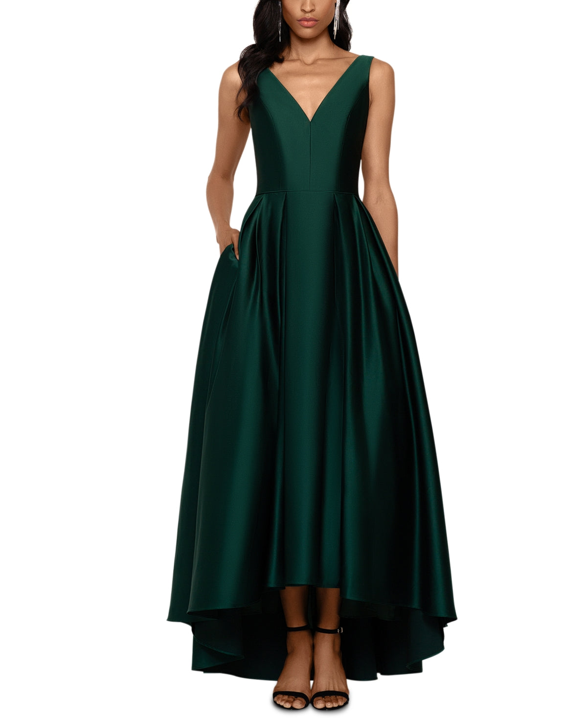 Vestido de baile Betsy &amp; Adam feminino de cetim alto e baixo, verde, tamanho 10