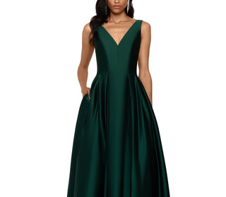 Vestido de baile Betsy &amp; Adam feminino de cetim alto e baixo, verde, tamanho 14