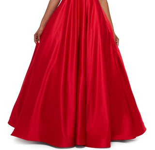 Betsy & Adam Women's Satin V Neck Ball Gown Red Size 2
