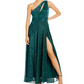 Vestido feminino Aqua com um ombro só, amassado, metálico, verde, tamanho 8