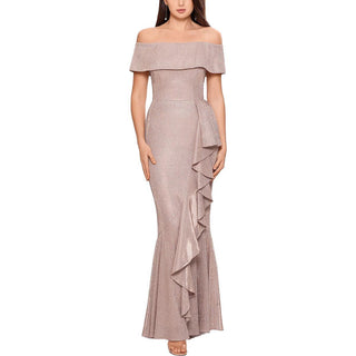 Betsy & Adam Women's Off The Shoulder Shimmer Gown Pink Size 8
