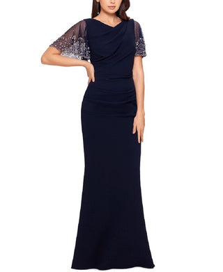 Vestido feminino Betsy &amp; Adam com mangas com contas, azul, tamanho 4