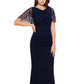 Vestido feminino Betsy &amp; Adam com mangas com contas, azul, tamanho 4