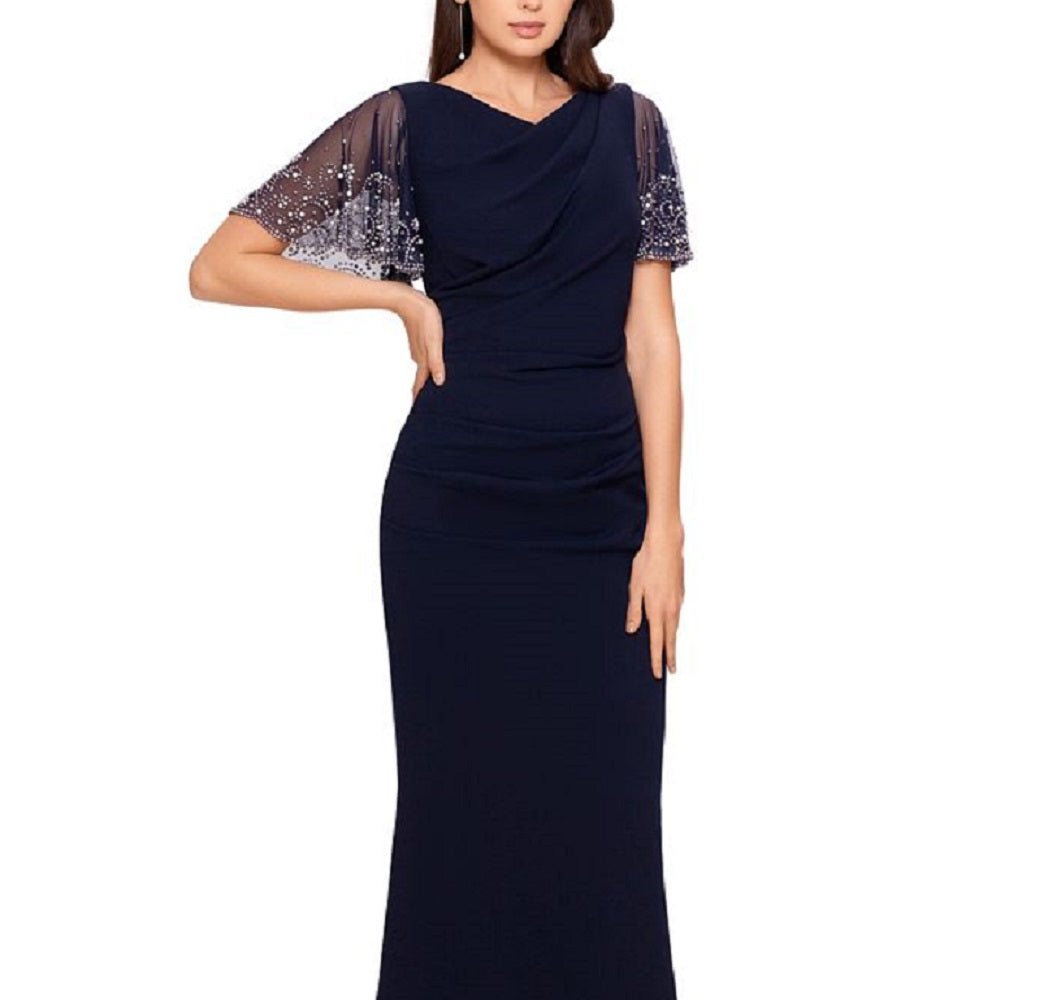 Vestido feminino Betsy &amp; Adam com mangas com contas, azul, tamanho 4