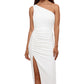 Vestido midi de um ombro só feminino Betsy &amp; Adam, branco, tamanho 4