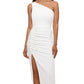 Vestido midi de um ombro só feminino Betsy &amp; Adam, branco, tamanho 12
