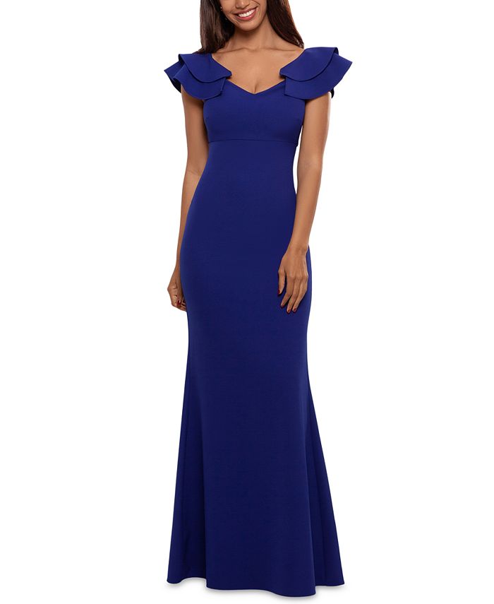 Vestido de alças com babados Betsy &amp; Adam feminino, azul, tamanho 12