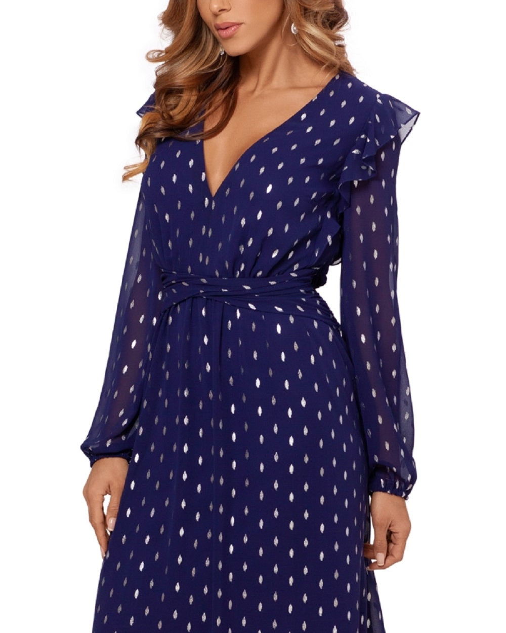 Vestido midi feminino Betsy &amp; Adam com bolinhas, azul, tamanho 8