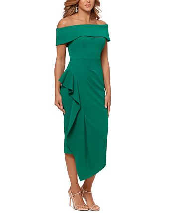 Vestido Betsy &amp; Adam Feminino Ombro a Ombro com Babados Verde Tamanho 10