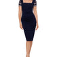 Vestido feminino Betsy &amp; Adam com decote quadrado e detalhes em azul, tamanho 12