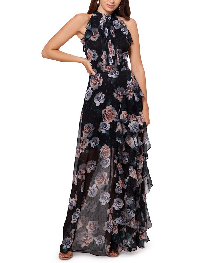 Vestido de festa feminino Betsy &amp; Adam com babados e alças finas, preto, tamanho 4