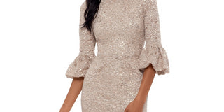 Vestido tubinho com manga flare e lantejoulas Betsy &amp; Adam feminino, dourado, tamanho 12