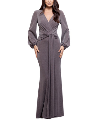 Betsy & Adam Women's Metallic Knit Long Sleeve Gown Gray Size 8