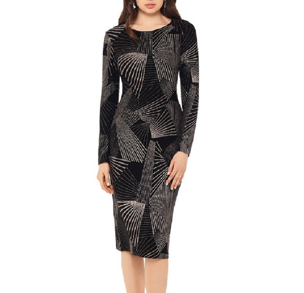 Vestido tubinho estampado feminino Betsy &amp; Adam, preto, tamanho 12, pequeno