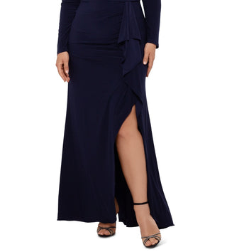 Betsy & Adam Women's V Neck Gown With Matching Mask Blue Size Petite Small