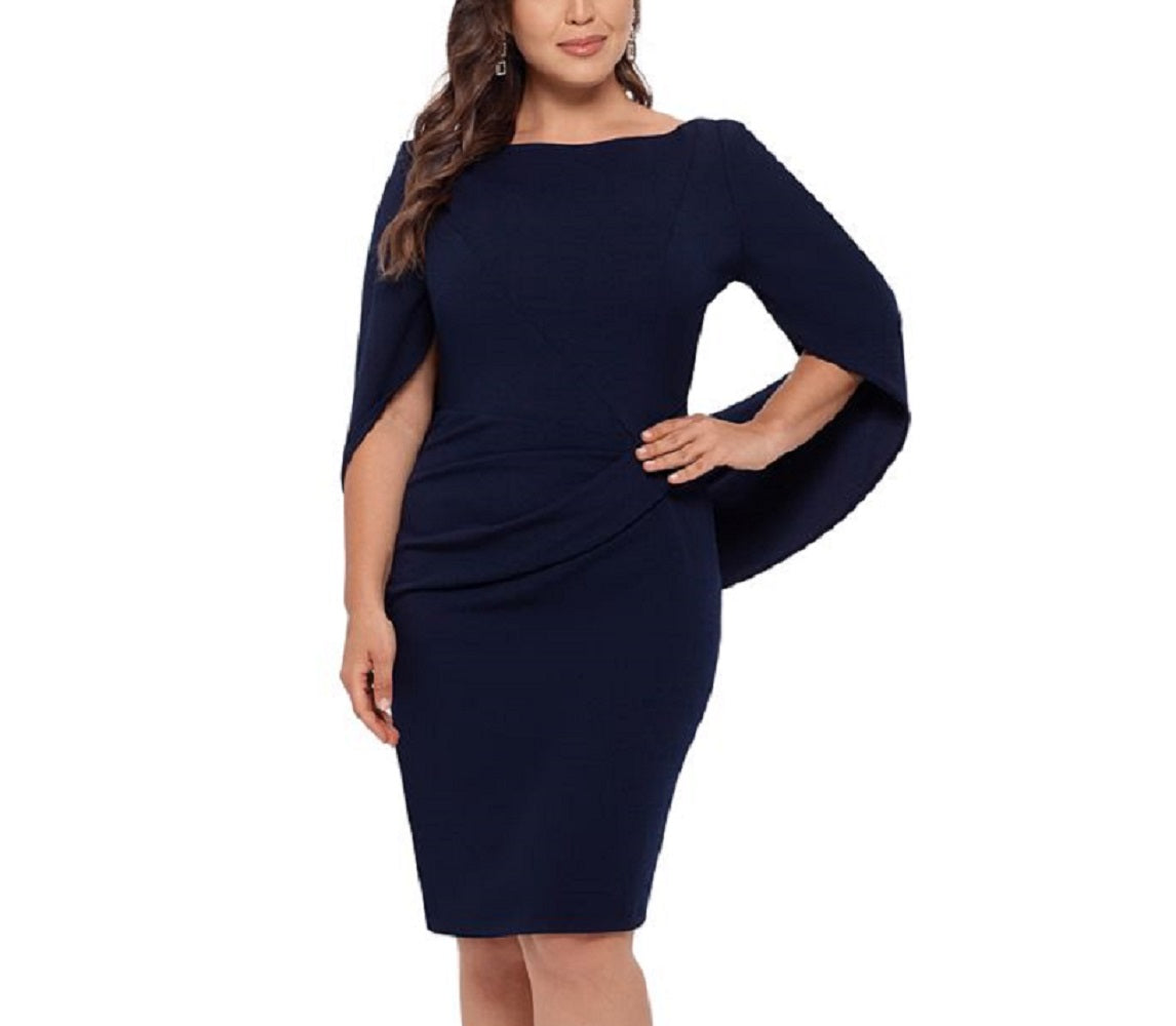 Vestido justo feminino Betsy &amp; Adam com costas drapeadas, azul, tamanho pequeno e pequeno