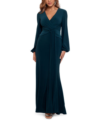 Vestido drapeado com decote em V Betsy &amp; Adam feminino, verde, tamanho 4