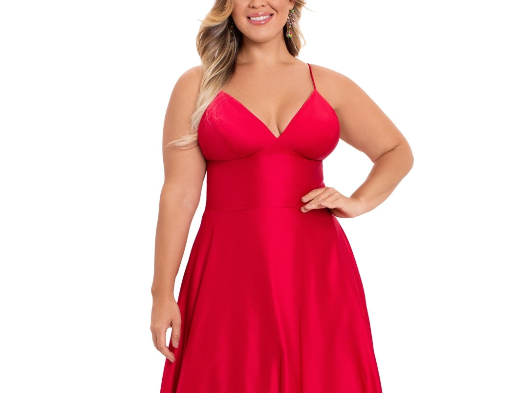 Vestido feminino Betsy &amp; Adam com decote em V, vermelho, tamanho grande