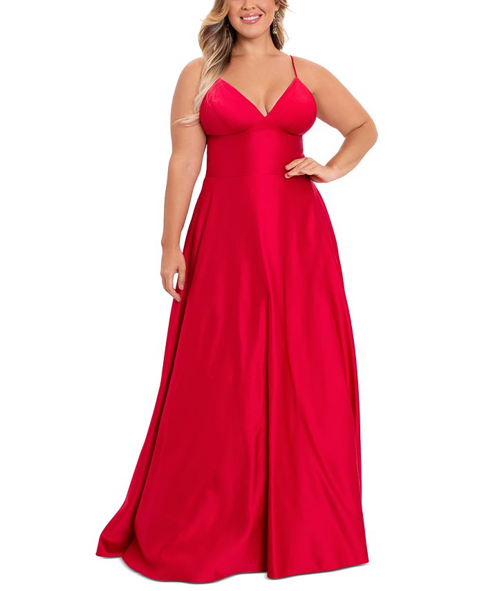 Vestido feminino Betsy &amp; Adam com decote em V, vermelho, tamanho 18W
