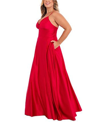 Vestido feminino Betsy &amp; Adam com decote em V, vermelho, tamanho 20W