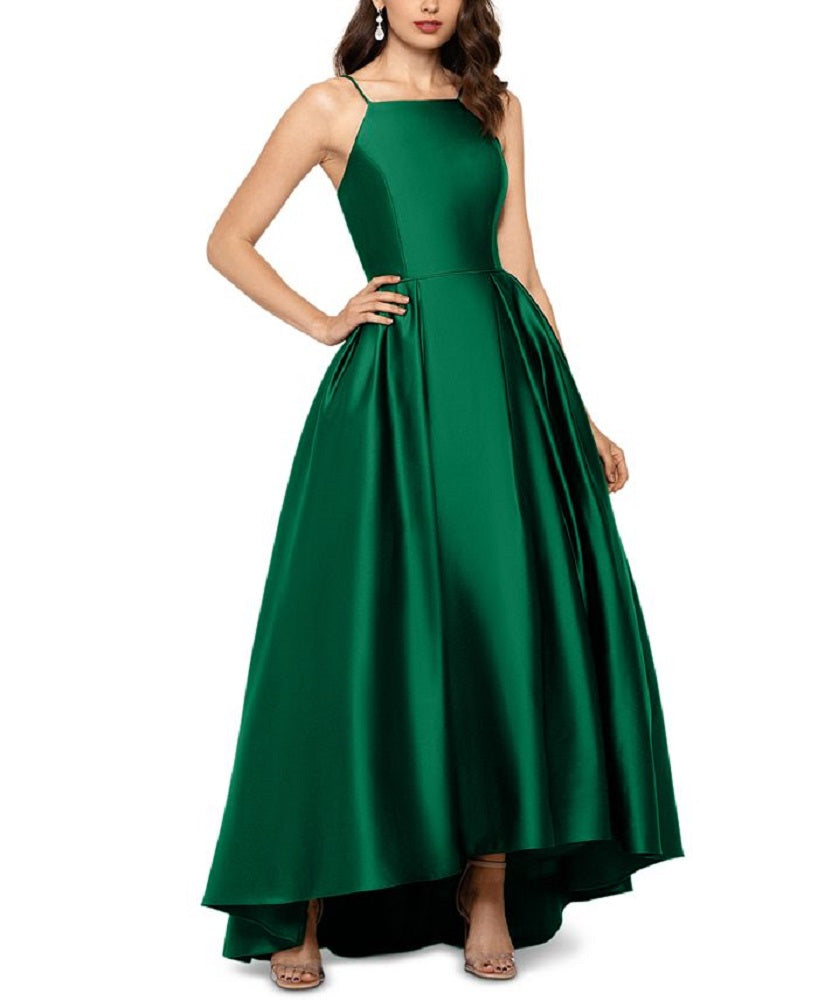 Vestido de baile de cetim feminino Betsy &amp; Adam, verde, tamanho 4