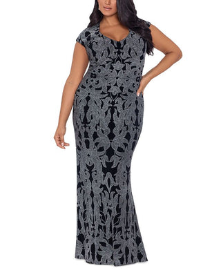 Vestido de festa feminino Betsy &amp; Adam com glitter e manga curta, preto, tamanho 18W