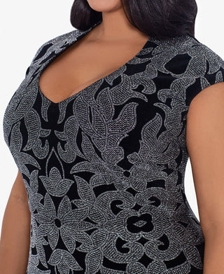 Vestido de festa feminino Betsy &amp; Adam com glitter e manga curta, preto, tamanho 18W