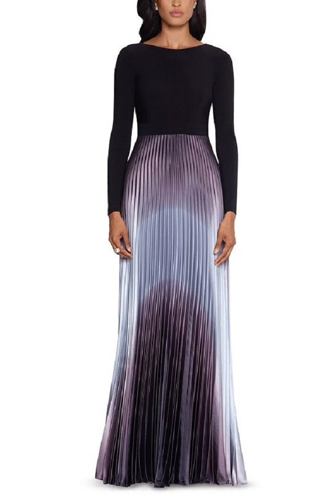 Vestido plissado com decote em V feminino Betsy &amp; Adam, preto, tamanho 14, pequeno