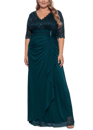 Vestido feminino Betsy &amp; Adam com decote em V, verde, tamanho pequeno e pequeno