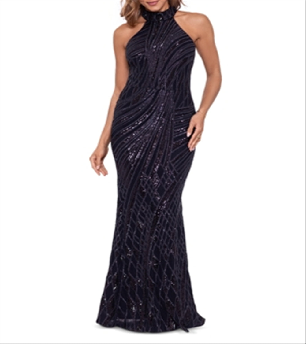 Vestido feminino Aqua com decote simulado e lantejoulas, preto, tamanho 12