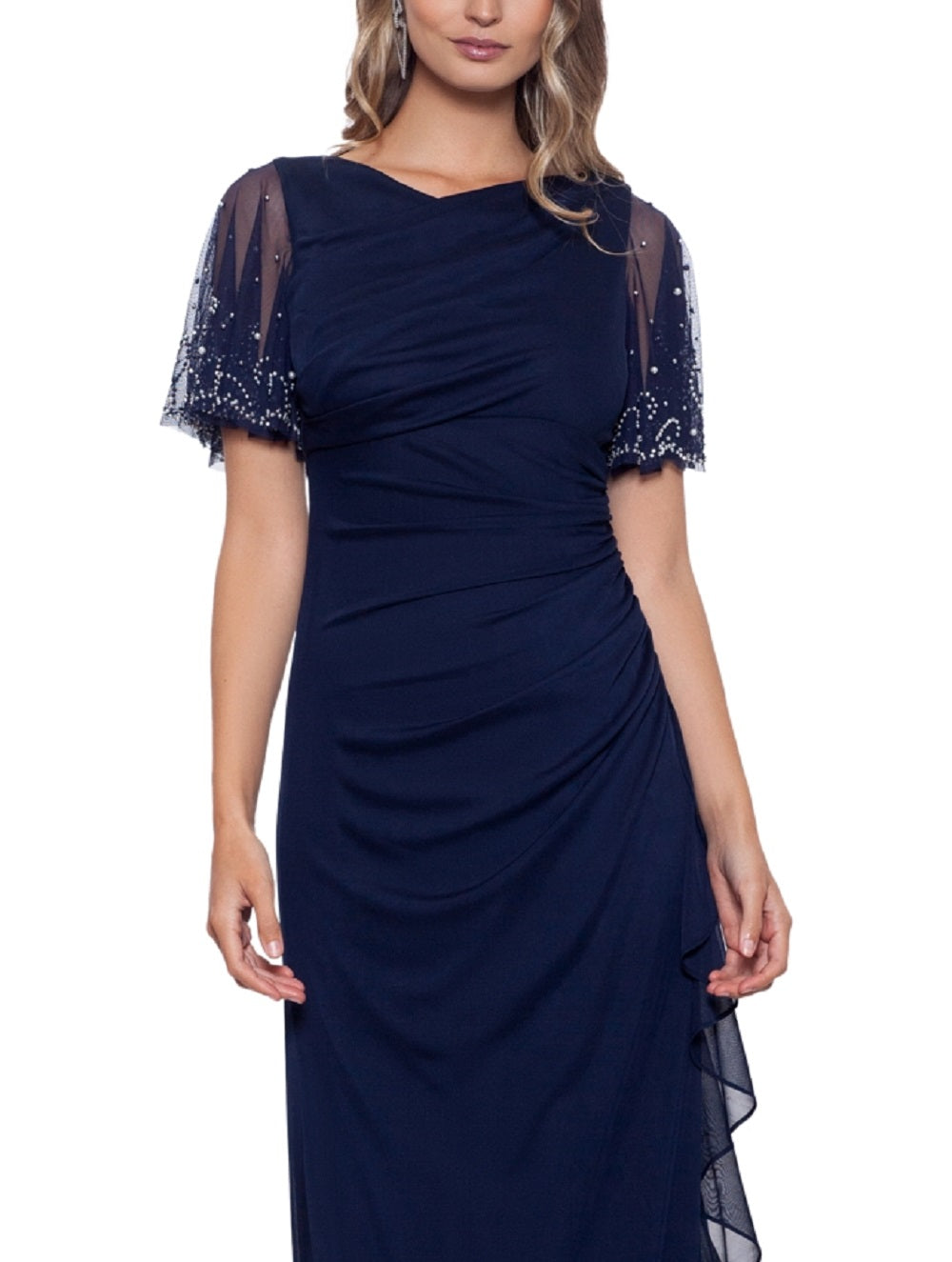 Vestido de festa feminino Betsy &amp; Adam com babados em cascata, azul, tamanho 10