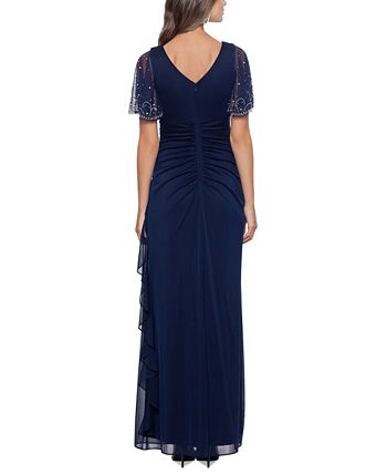 Vestido de festa feminino Betsy &amp; Adam com babados em cascata, azul, tamanho 14