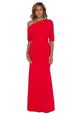 Vestido longo de crepe Scuba feminino Betsy &amp; Adam com decote em V, tamanho 16, vermelho