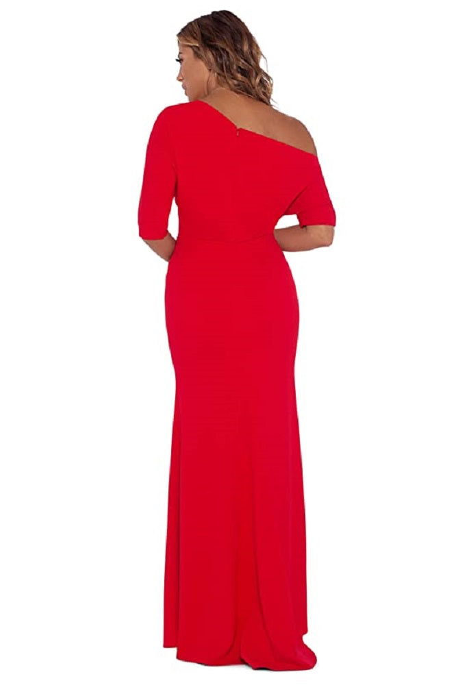Vestido longo de crepe Scuba feminino Betsy &amp; Adam com decote em V, tamanho 16, vermelho