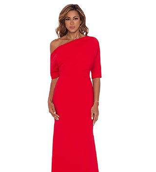 Vestido longo de crepe Scuba feminino Betsy &amp; Adam com decote em V, tamanho 16, vermelho