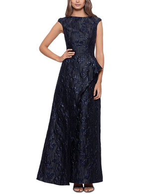 Vestido feminino Betsy &amp; Adam Brocade com babados, azul, tamanho 6