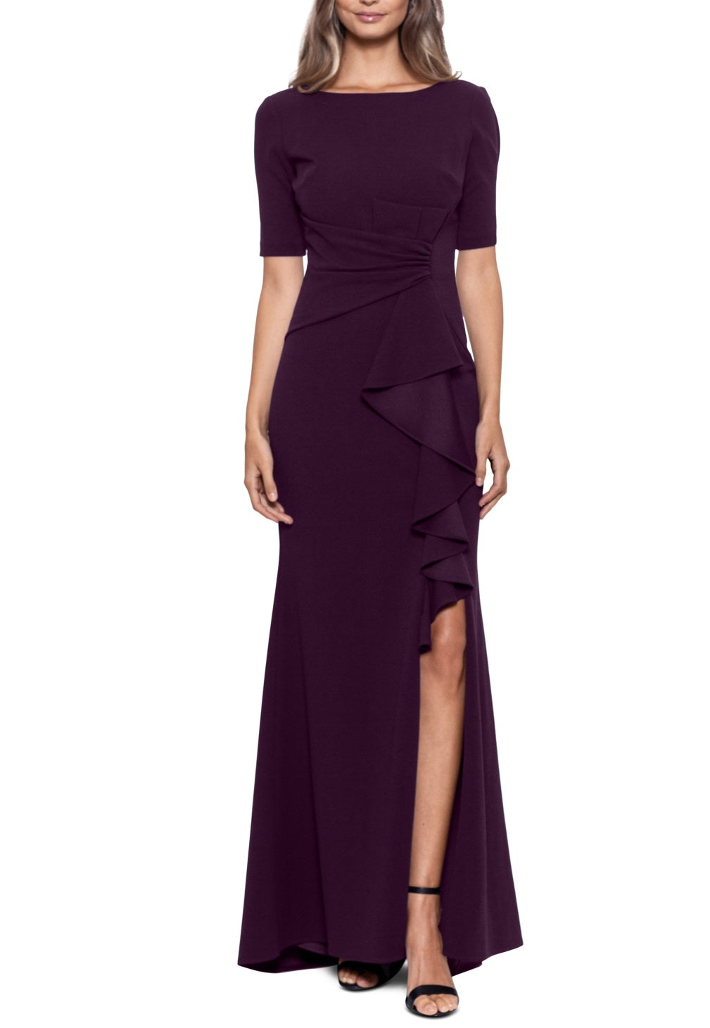 Vestido feminino Betsy &amp; Adam com babados e franzidos, roxo, tamanho 4, pequeno