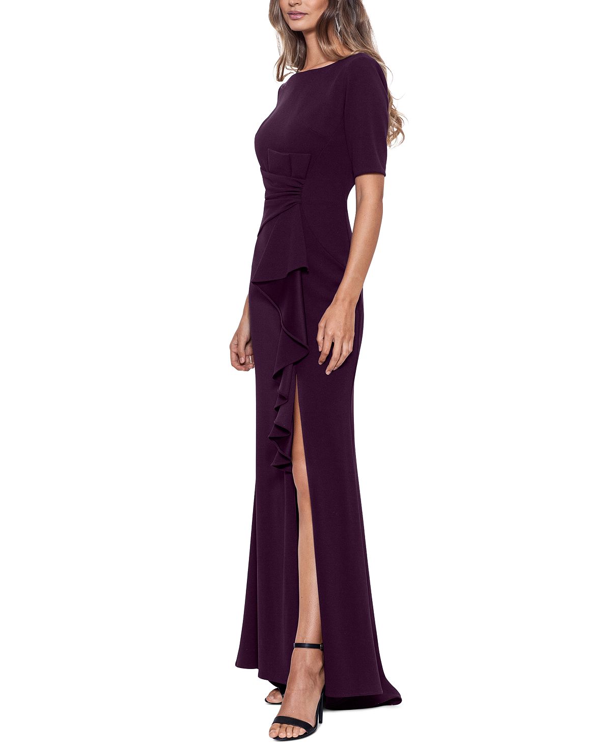 Vestido feminino Betsy &amp; Adam com babados e franzidos, roxo, tamanho 16, pequeno