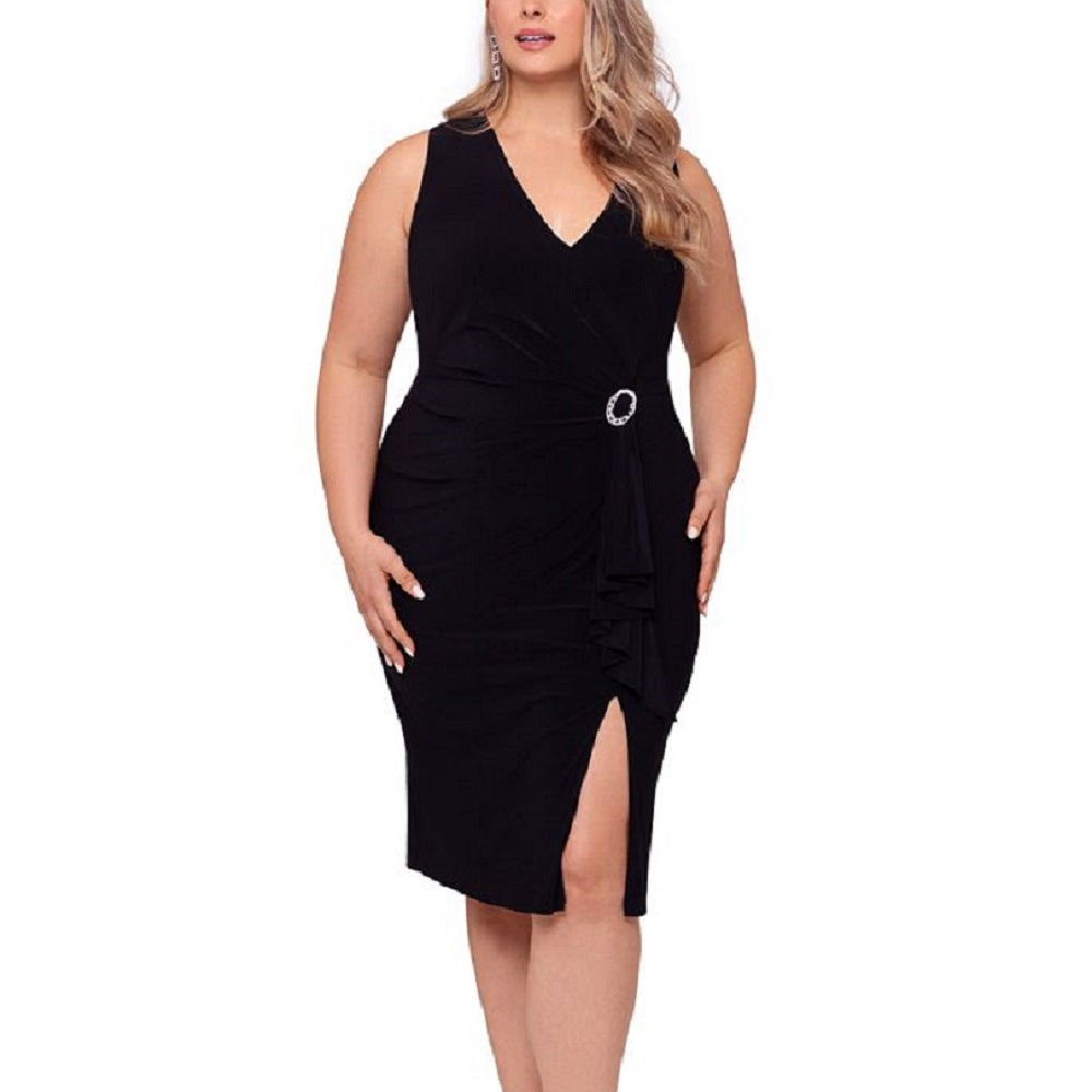 Vestido feminino Betsy &amp; Adam com strass e alfinetes, preto, tamanho 14W